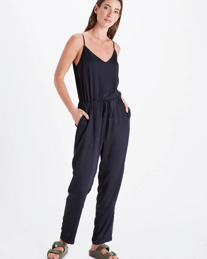 Neu Nomads Damen vegan Jumpsuit Sydney Drawstring Schwarz