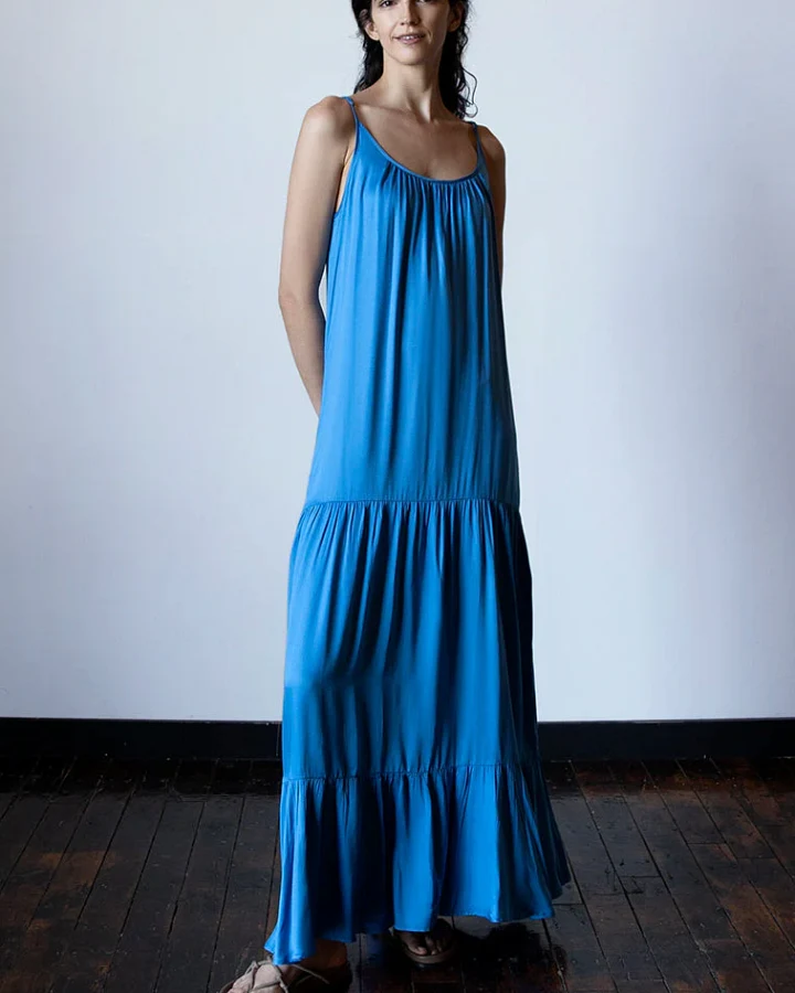 Neu Nomads Damen vegan Kleid Barcelona Maxi Azurblau