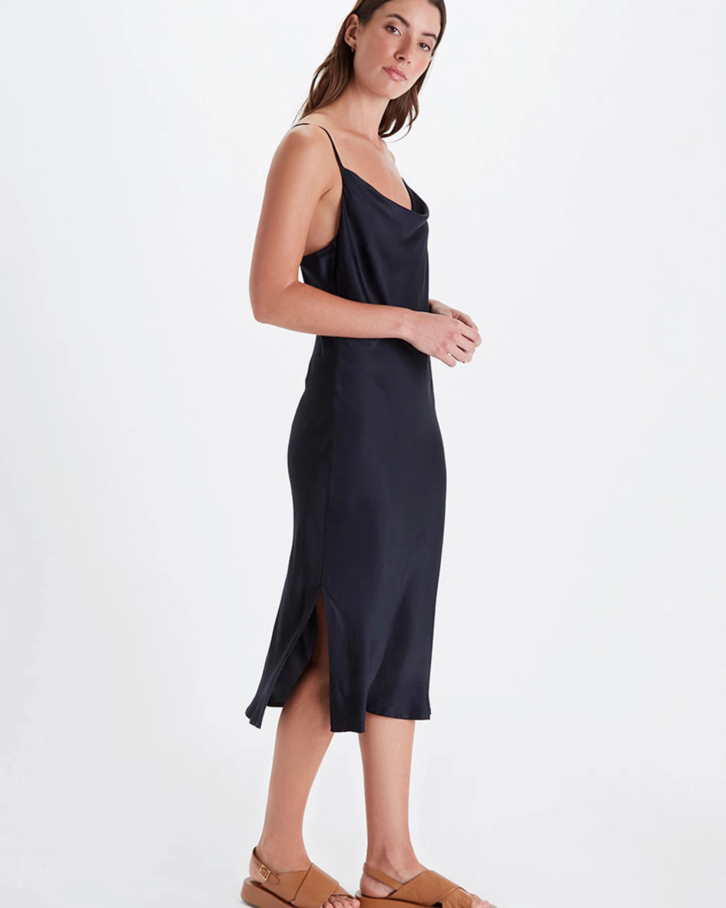 Neu Nomads Damen vegan Kleid Cowl Neck Schwarz – Ansicht 2