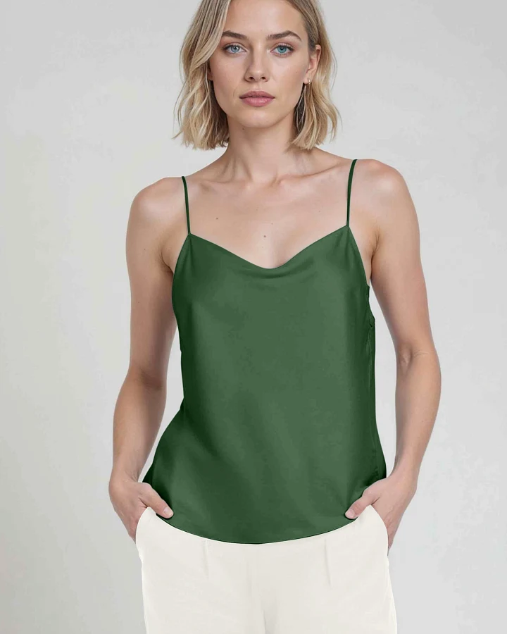 Neu Nomads Damen vegan Top Camisole Cowl Neck Moosgrün