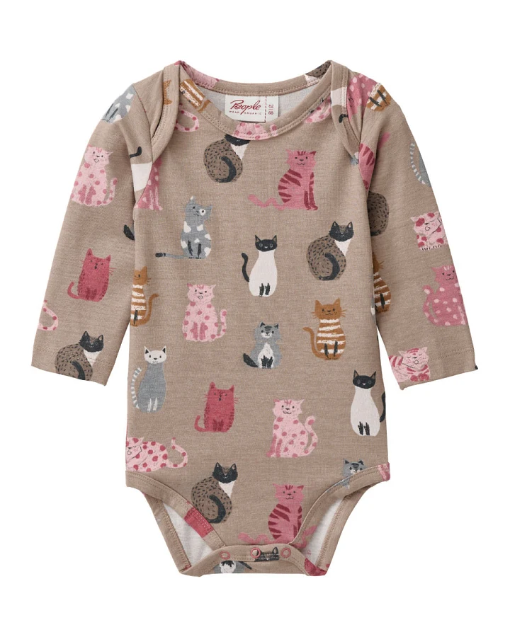 People Wear Organic - Langarmbody "Katze" taupe