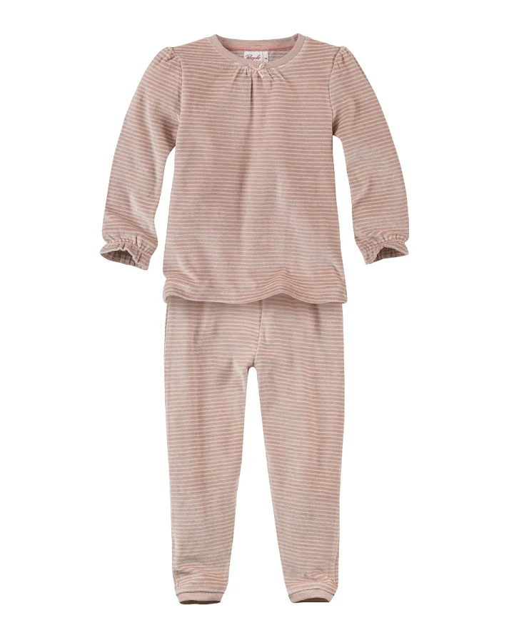 People Wear Organic - Nicki-Schlafanzug taupe geringelt