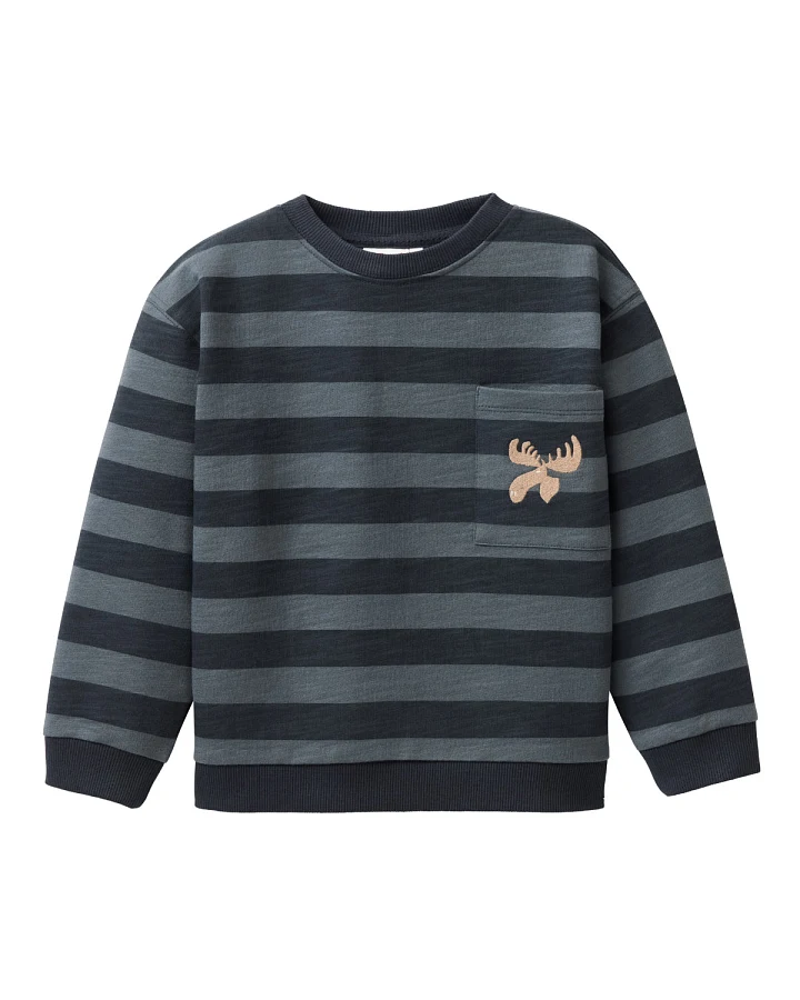 People Wear Organic - Sweat-Pullover "Elchkopf" dunkelblau gestreift