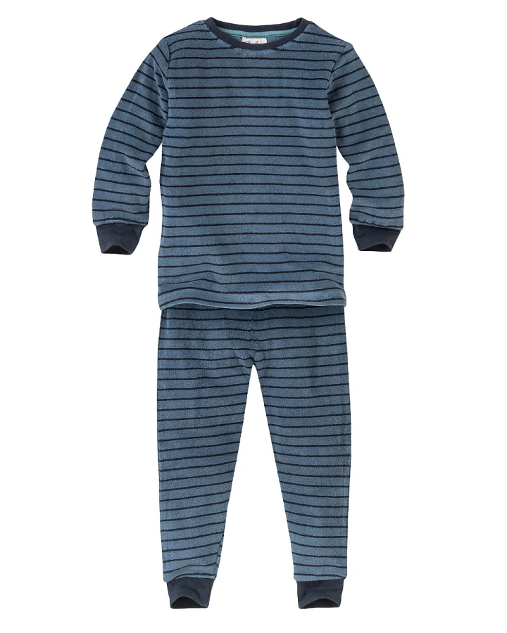 People Wear Organic - Frottee-Schlafanzug dunkelblau gestreift