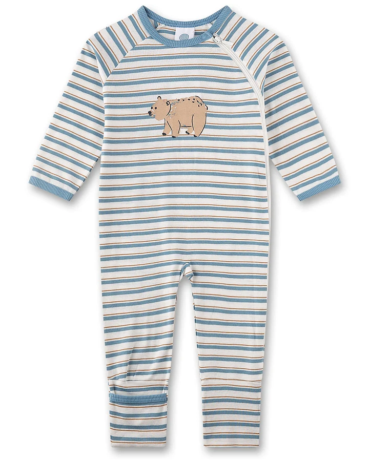 Sanetta - Schlafstrampler "Bär" blau geringelt