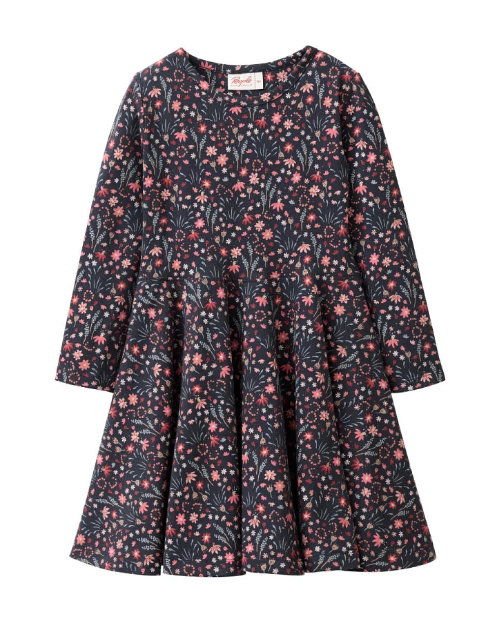 People Wear Organic - Langarm-Kleid geblümt dunkelblau