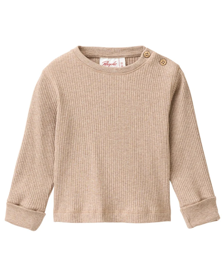People Wear Organic - Ripp-Langarmshirt dunkelsand mélange