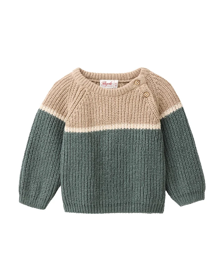 People Wear Organic - Strick-Pullover "Colorblock" eukalyptus