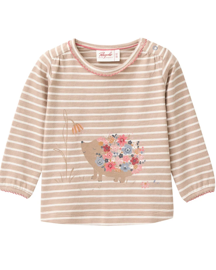 People Wear Organic - Langarmshirt "Bauernhof" taupe geringelt