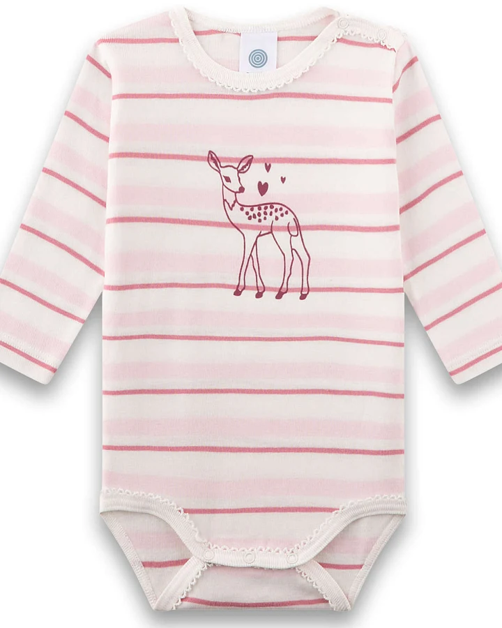 Sanetta - Langarmbody "Rehkitz" rosa geringelt