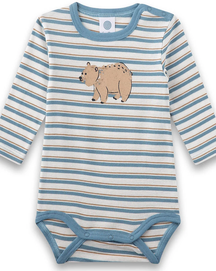 Sanetta - Langarmbody "Bär" blau geringelt