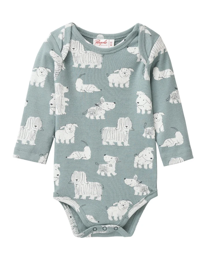 People Wear Organic - Langarmbody "Zottelhund" balsamgrün