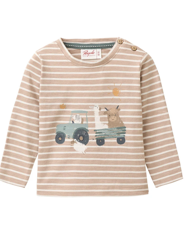 People Wear Organic - Langarmshirt "Blumen-Igel" taupe geringelt