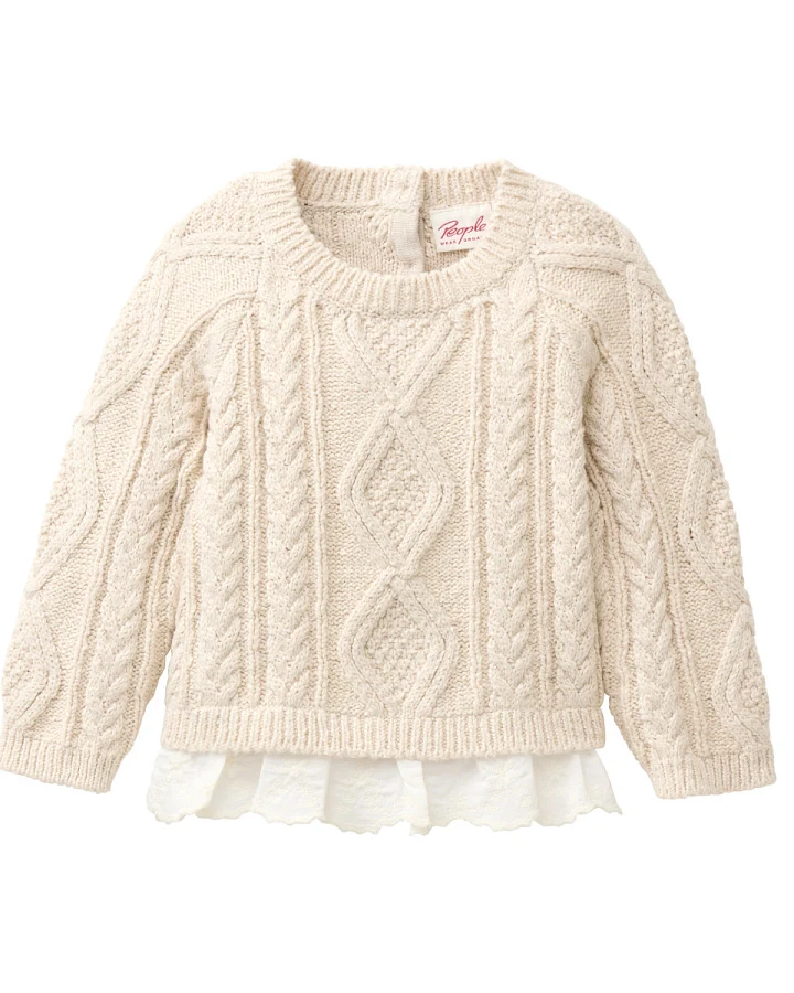 People Wear Organic - Zopfstrick-Pullover mit Blusendetail natur