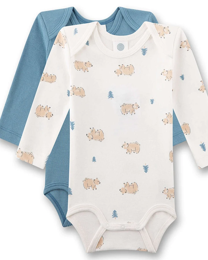 Sanetta - Langarmbody-Set "Bär" blau-weiß