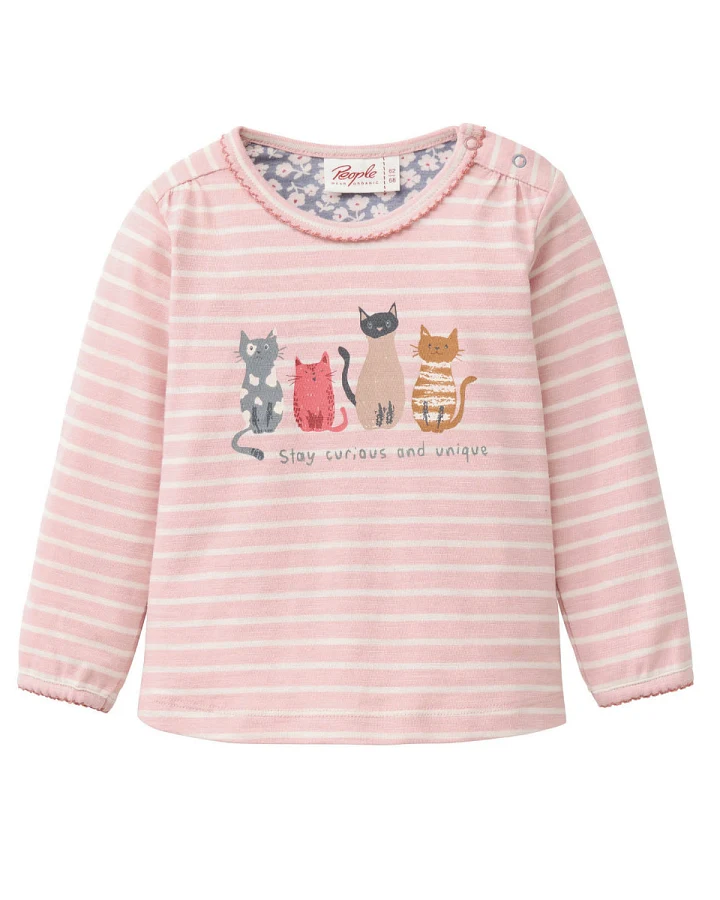 People Wear Organic - Langarmshirt "Katzen" blassrosa geringelt