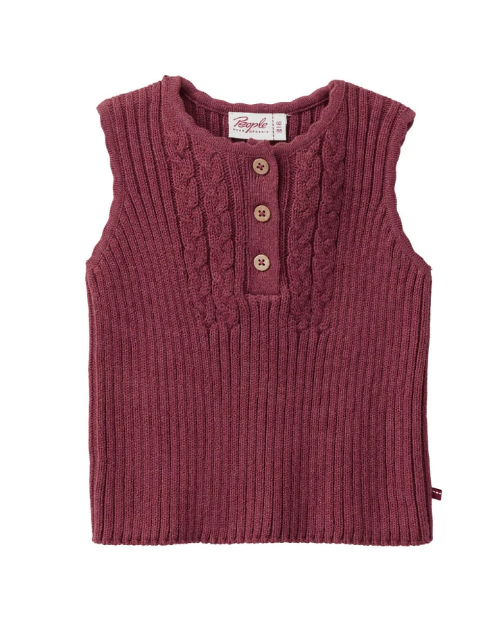 People Wear Organic - Strick-Pullunder "Ripp" mit Knopfleiste bordeaux