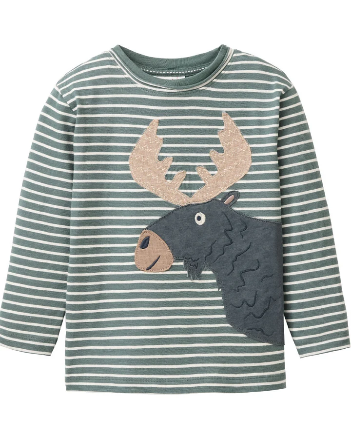 People Wear Organic - Langarmshirt "Elchkopf" eukalyptus geringelt
