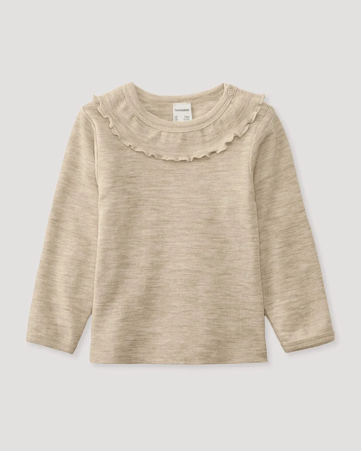 hessnatur Baby Langarmshirt Pointelle aus Bio-Merinowolle - beige - Größe 74/80