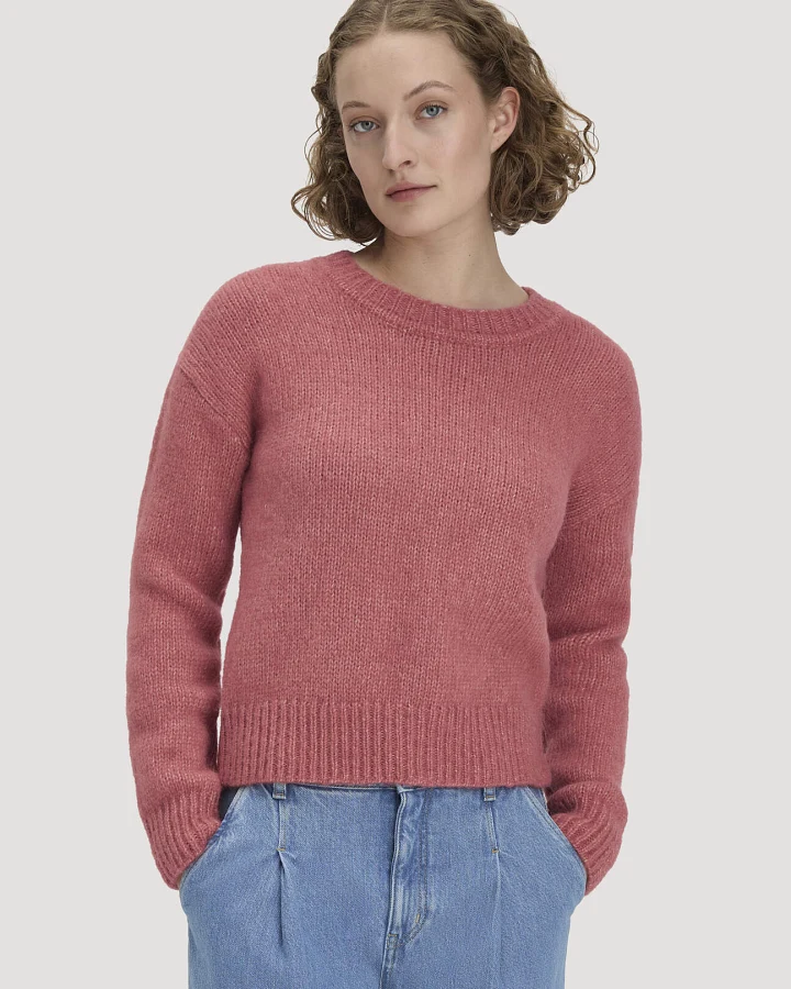hessnatur Damen Pullover Relaxed aus Alpaka mit Bio-Baumwolle - rot - Größe M
