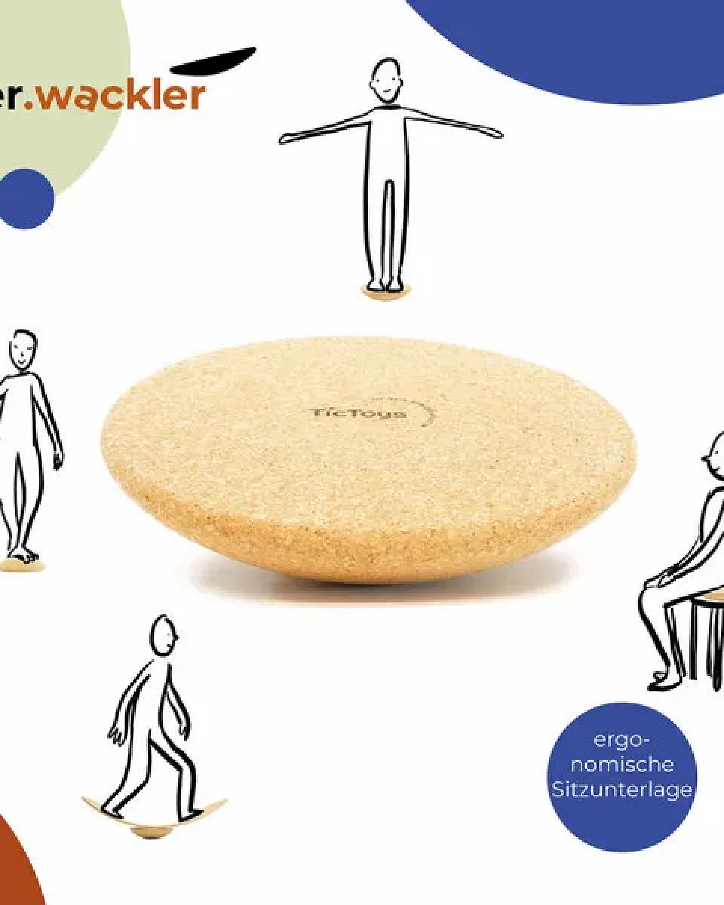 TicToys – „der.Wackler“ Trainingsgerät für Gleichgewicht & Fußgesundheit (Kork) – Ansicht 2