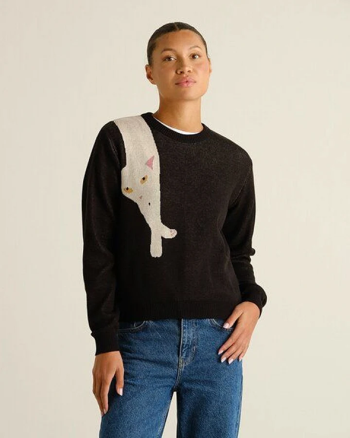 DEDICATED Damen Strickpullover Arendal Long Cat Black