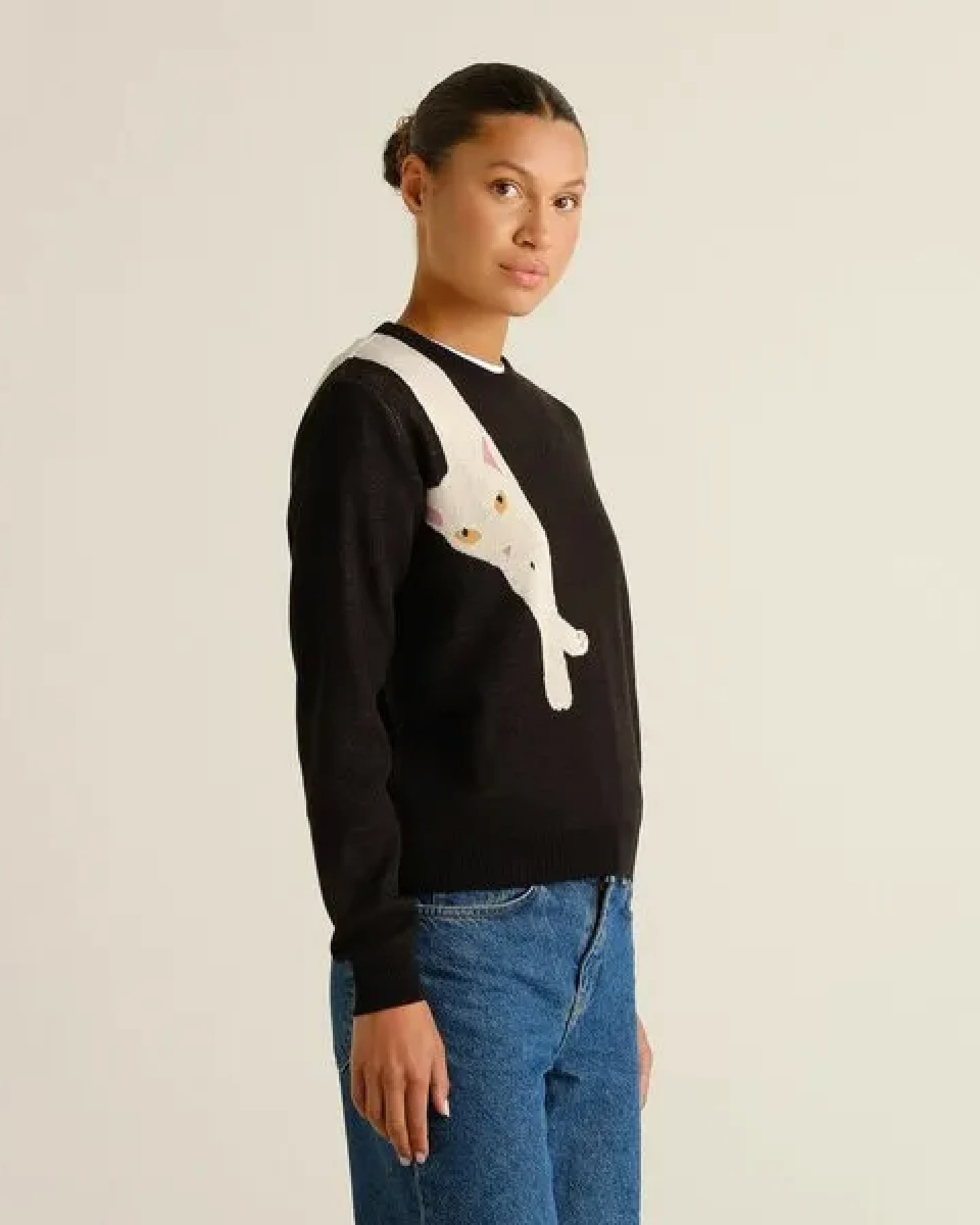 DEDICATED Damen Strickpullover Arendal Long Cat Black – Ansicht 3