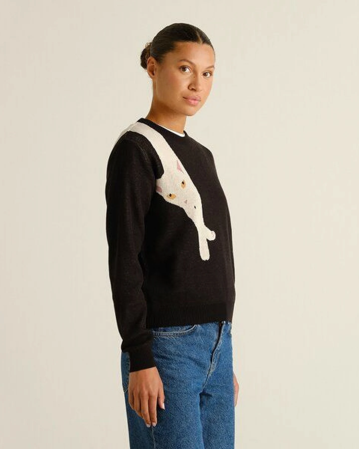 DEDICATED Damen Strickpullover Arendal Long Cat Black – Ansicht 3