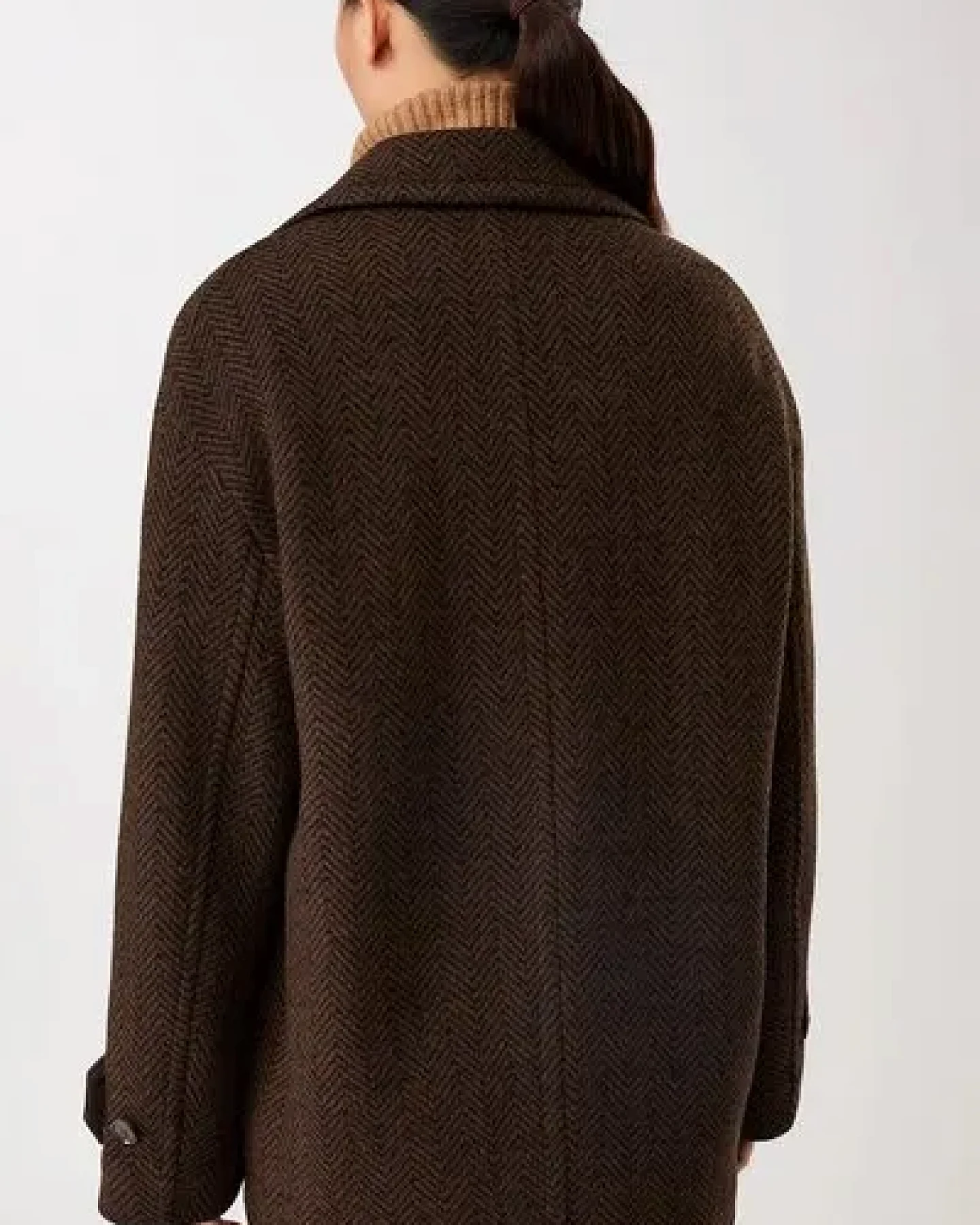 LangerChen - Lange Jacke Cabanstyle in Fischgratmuster – Ansicht 4
