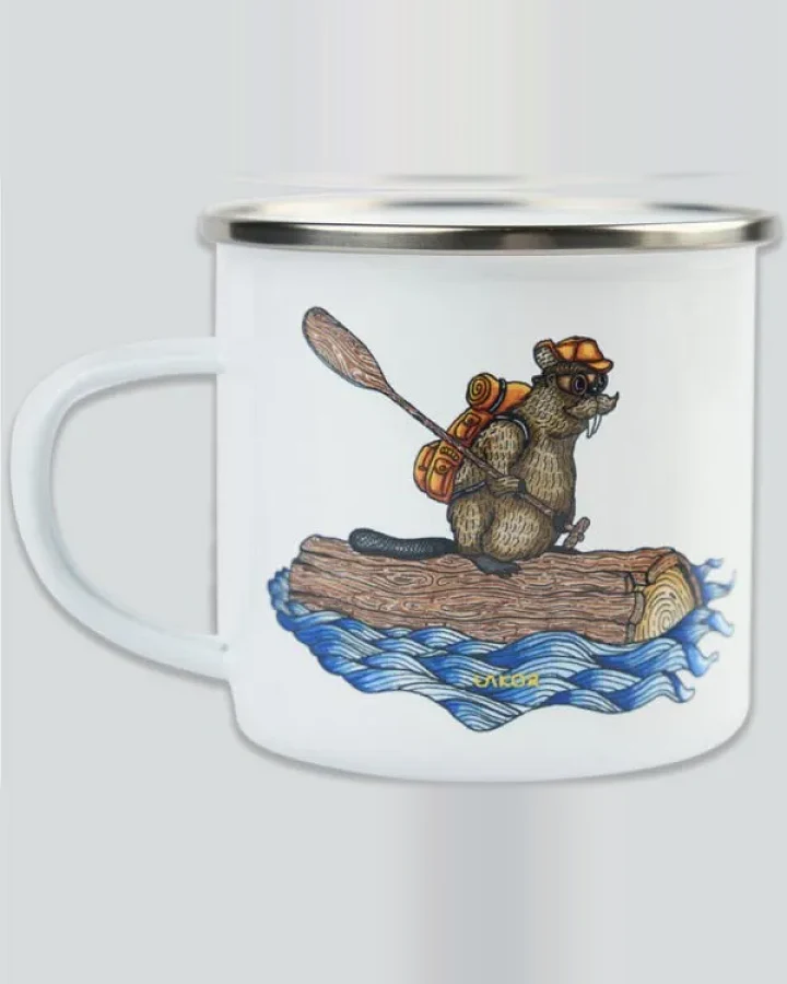 LAKOR Beaver Rafting Emaille Tasse