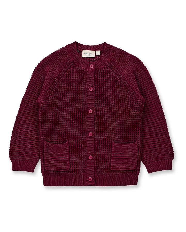 Kinder Strickjacke in bordeauxrot mélange, Modell TULIA
