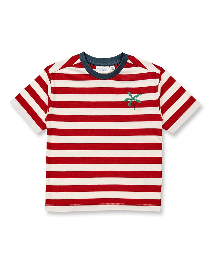T-Shirt für Kinder rot-weiß geringelt, Modell OSWIN