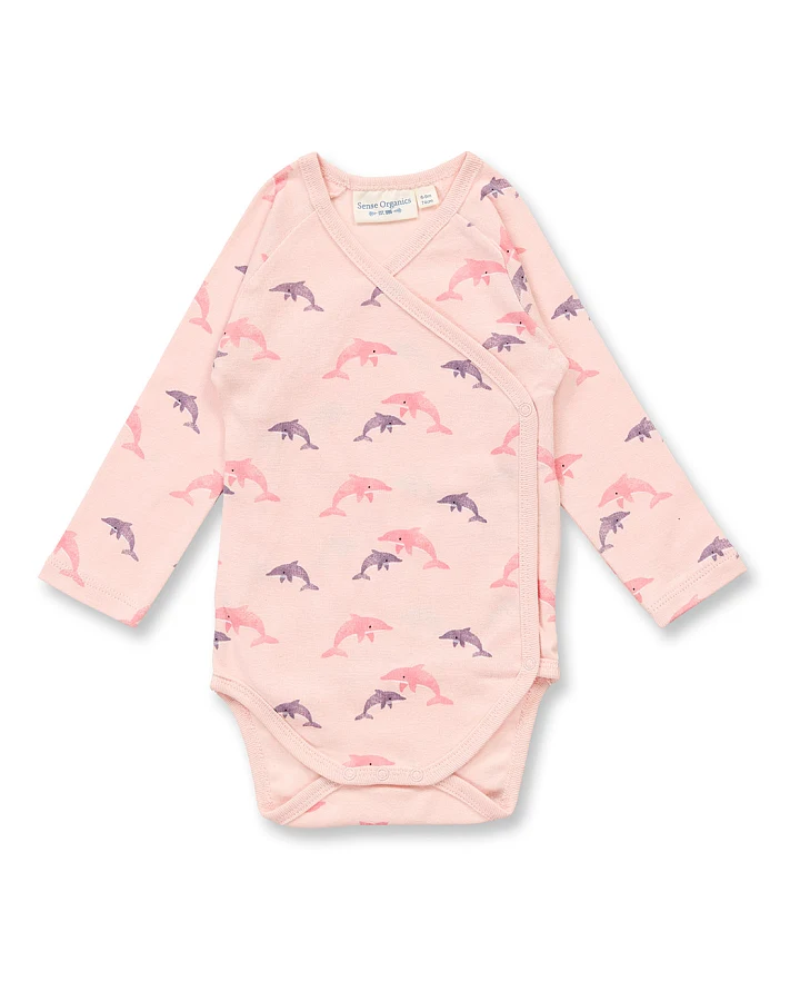 Baby Wickelbody in rosa mit Delphin-Druck, Modell YGON