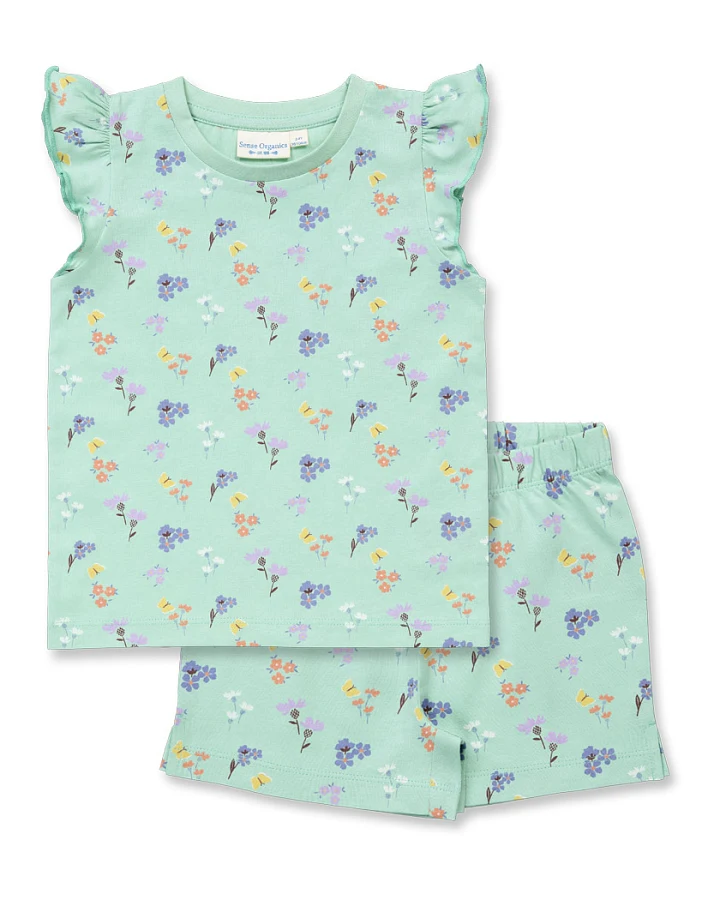 Kurzer Mädchenschlafanzug mit Blümchen-Druck, Modell JULA