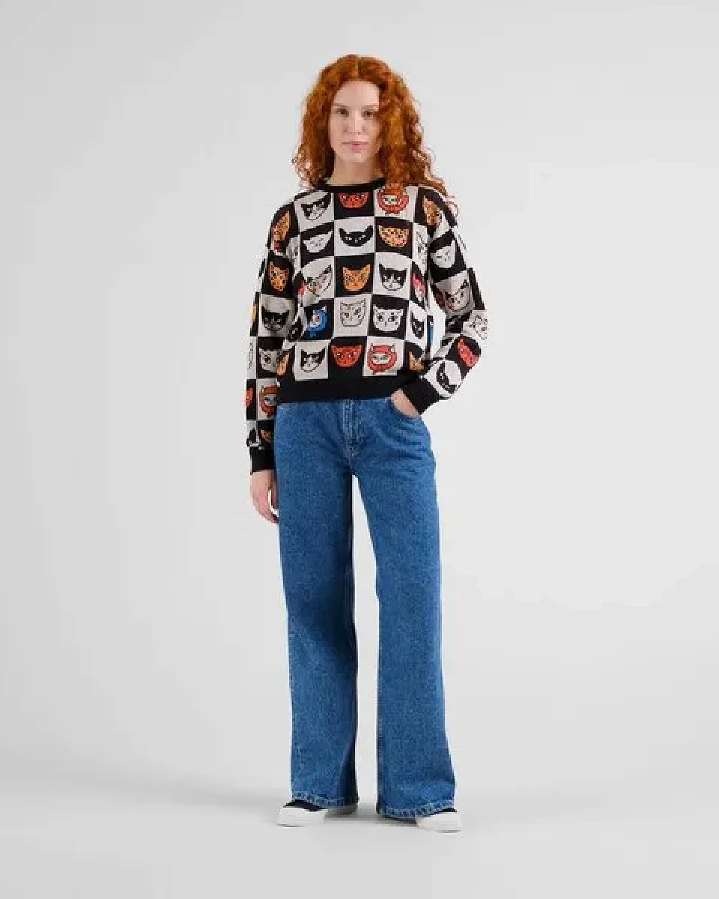 DEDICATED Damen Strickpullover Sweater Arendal Cat Bingo – Ansicht 4