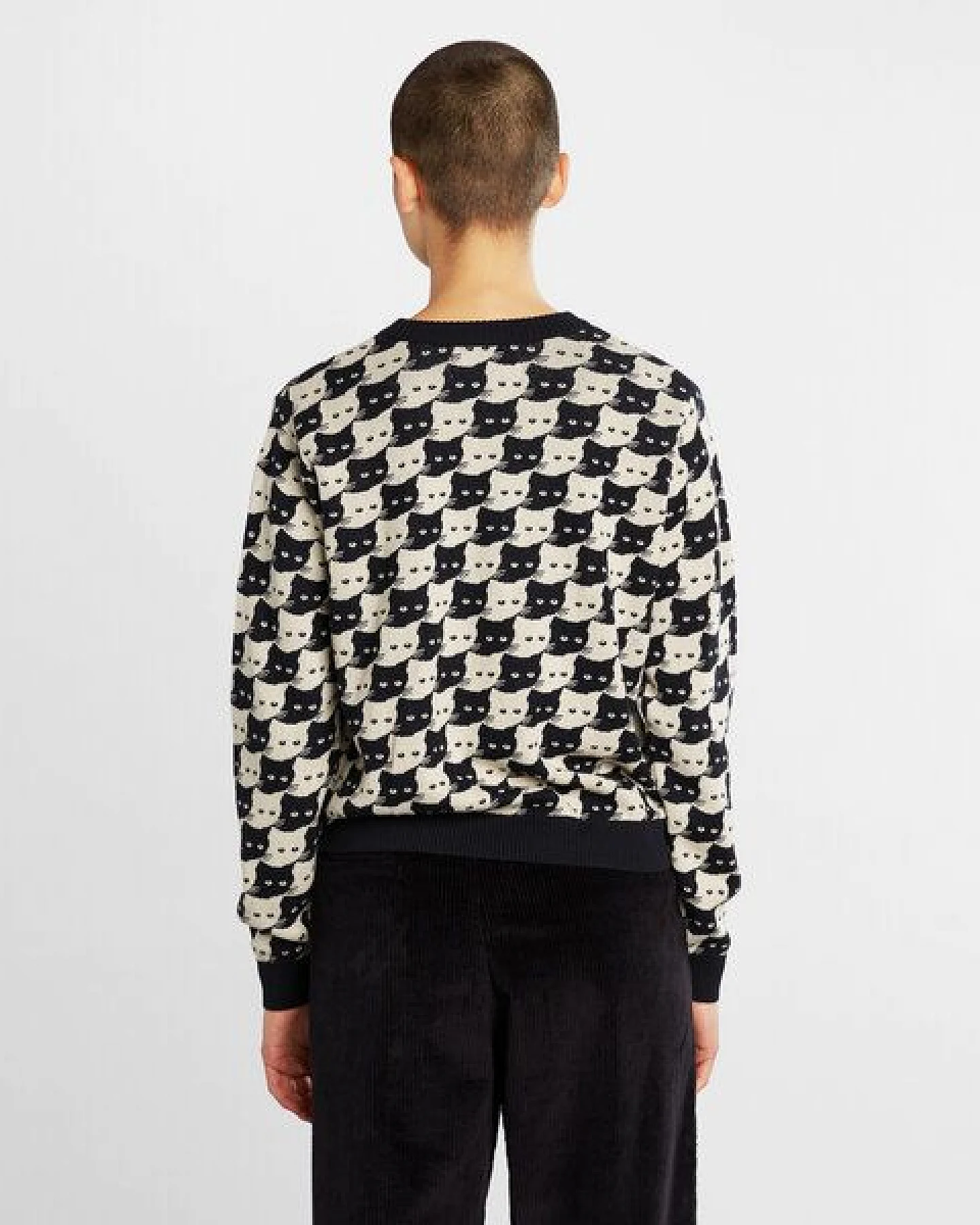DEDICATED Damen Strickpullover Arendal Cats aus Biobaumwolle - Schwarz Weiß – Ansicht 4