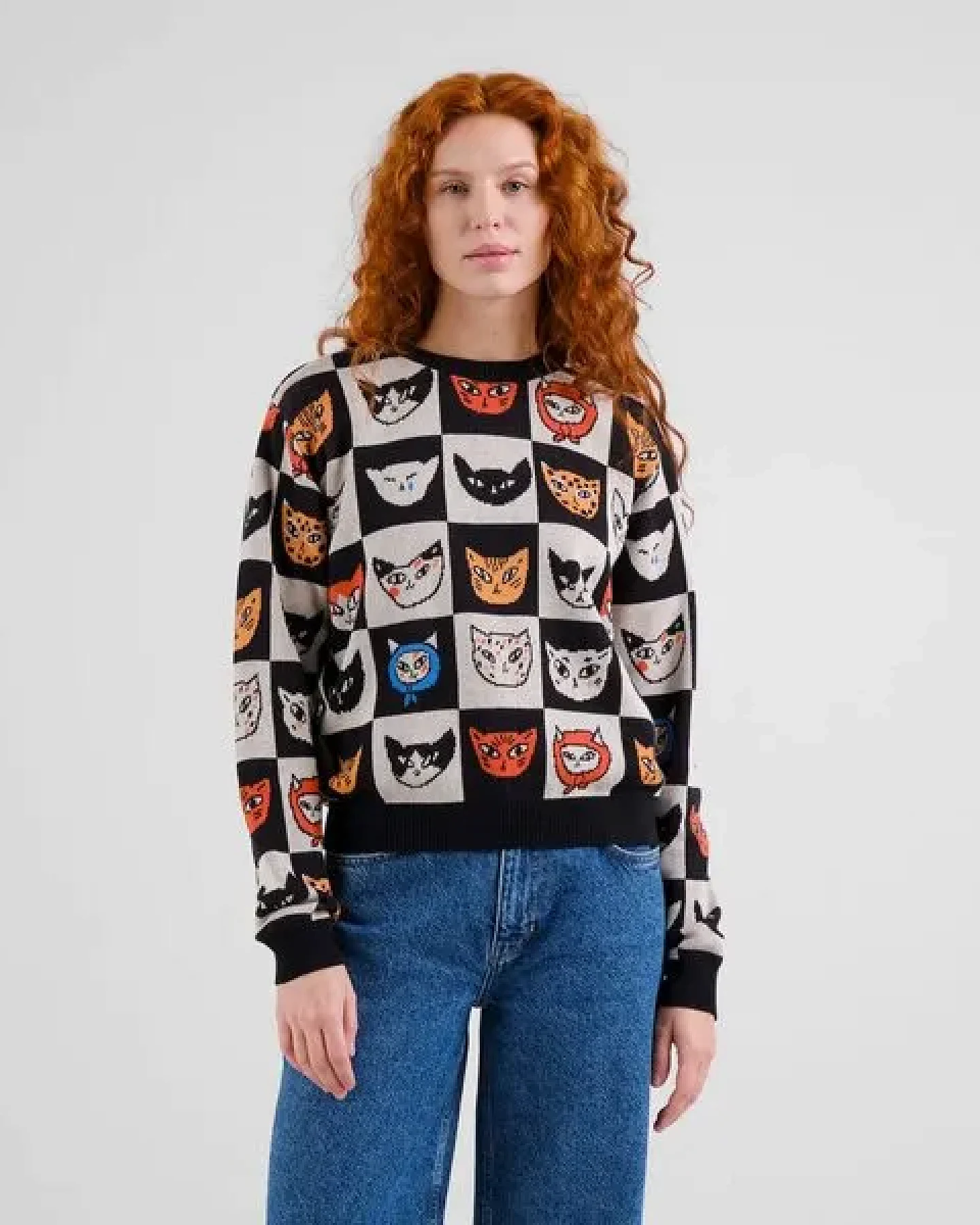 DEDICATED Damen Strickpullover Sweater Arendal Cat Bingo – Ansicht 2