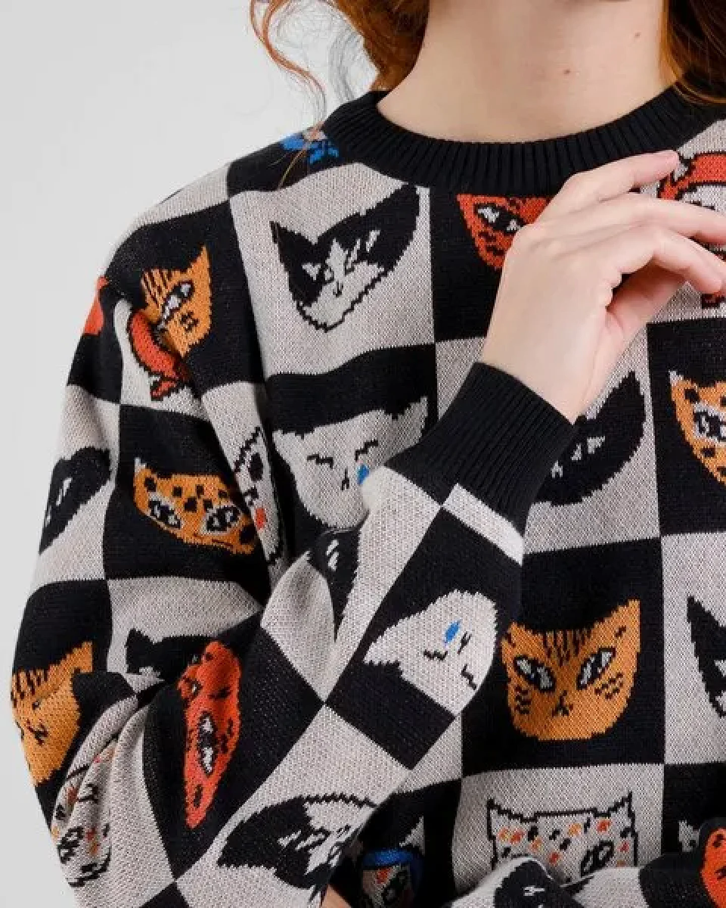 DEDICATED Damen Strickpullover Sweater Arendal Cat Bingo – Ansicht 3