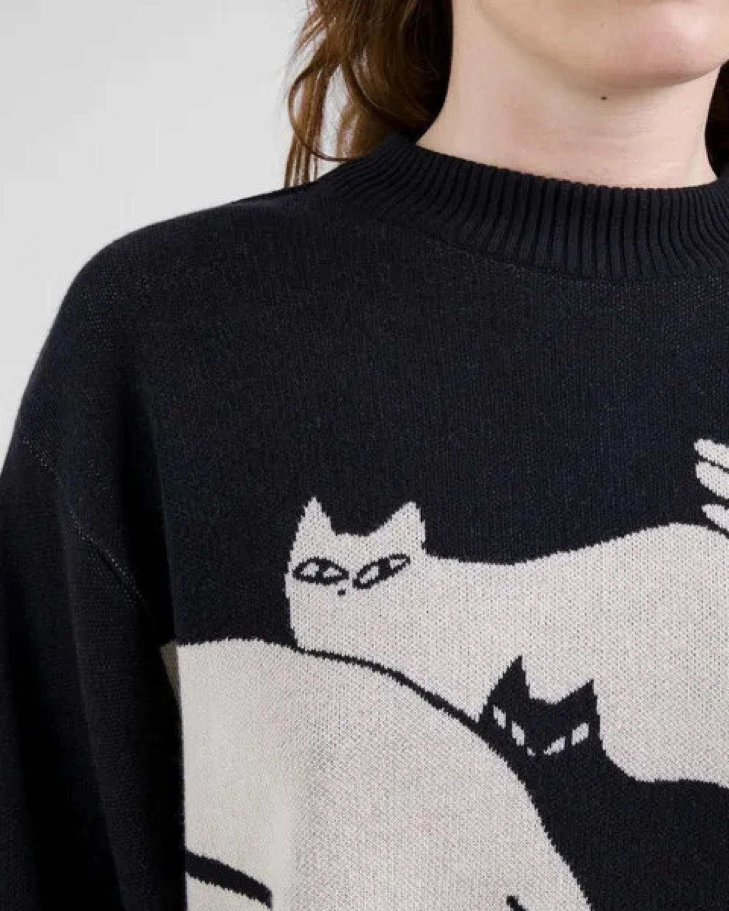 DEDICATED Damen Strickpullover Sweater Limhamn Kittens Black – Ansicht 2