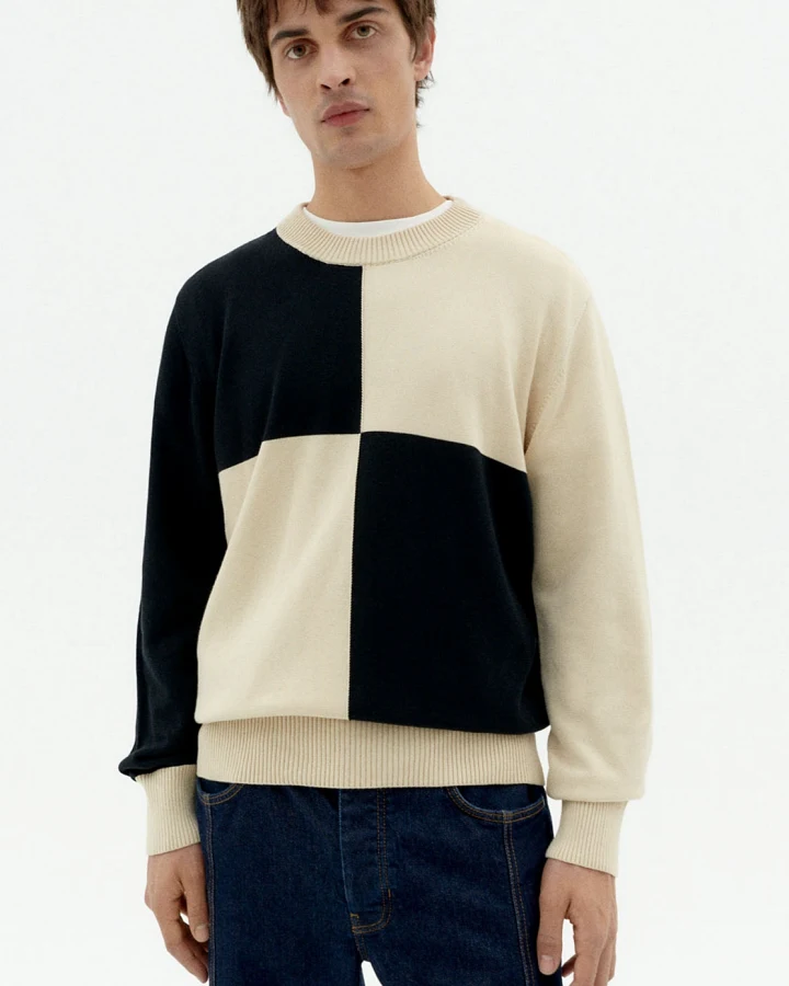Thinking MU Herren vegan Strickpullover Khem Schwarz & Beige