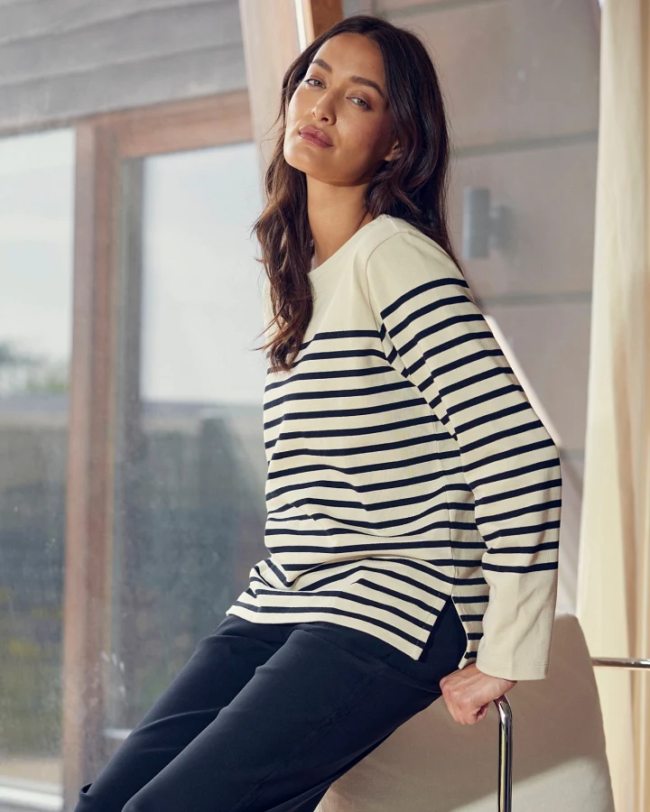 LAURIE Damen vegan Top Gabrielle Breton Ls Black Birch Stripe