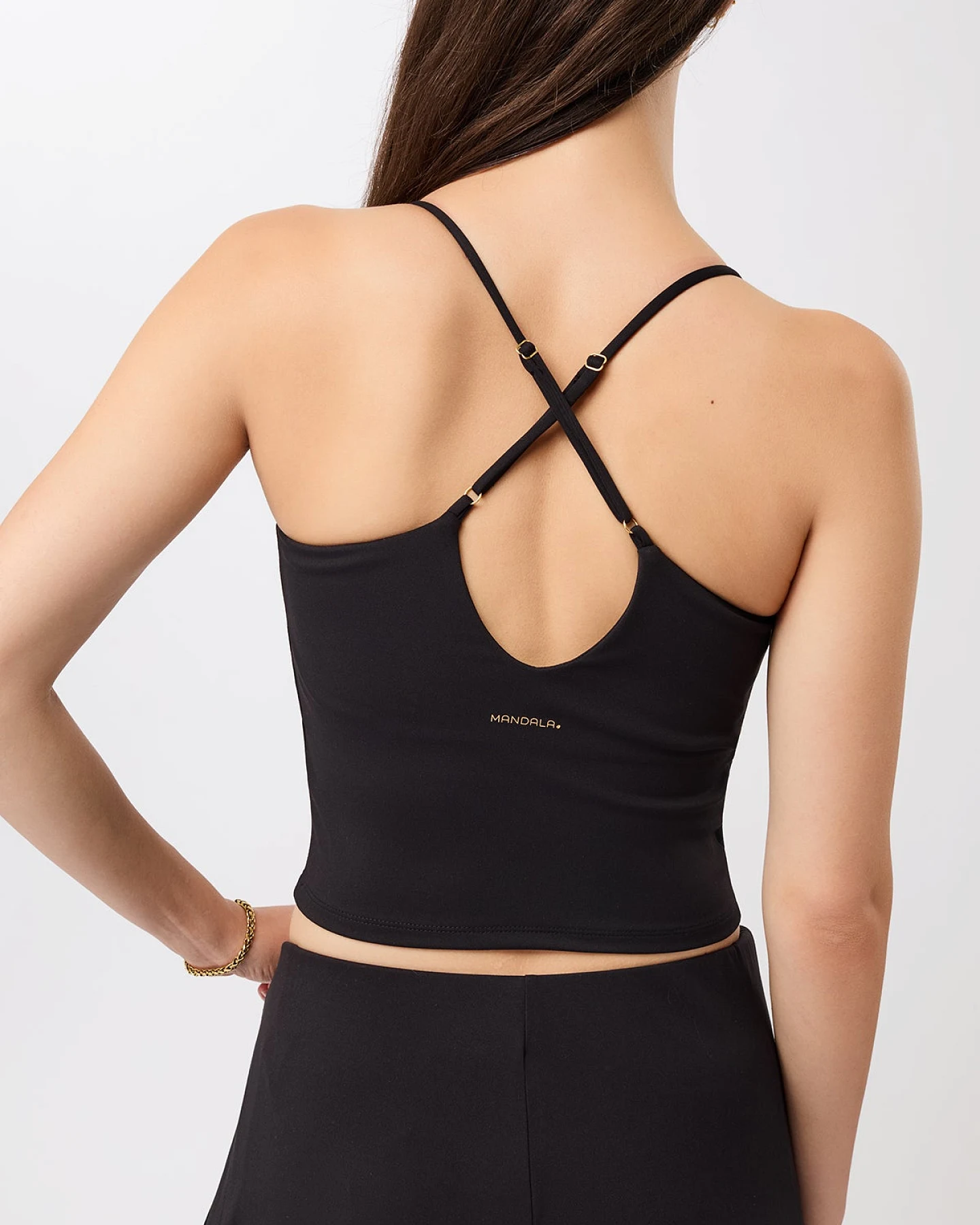 MANDALA Damen vegan Schwarzes Kurzes Pilates Top – Ansicht 2