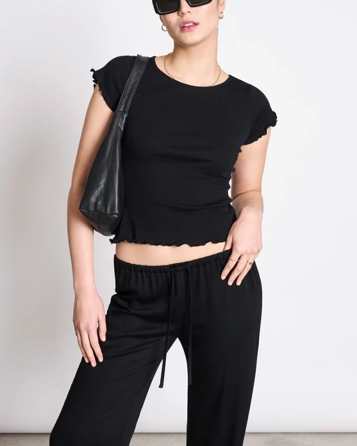 JAN 'N JUNE Damen vegan T-Shirt Minirib Ren Schwarz