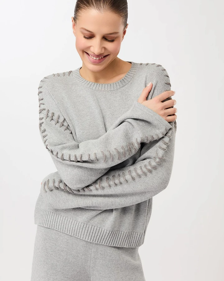 MANDALA Damen vegan Locker Sitzender Grauer Strickpullover