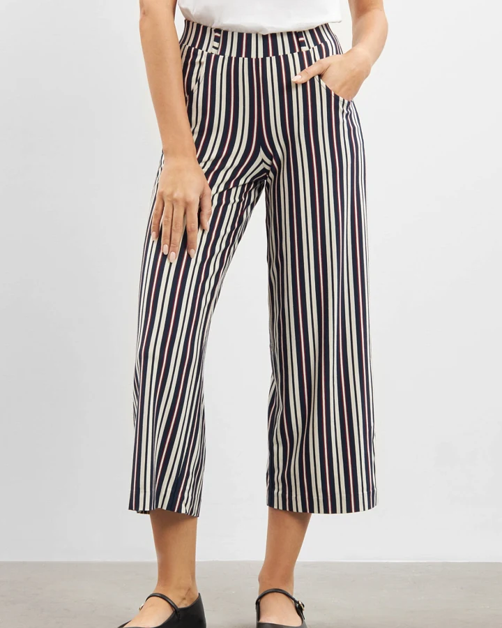 LAURIE Damen vegan Hose Donna Loose Jersey Crop Nautical Stripe