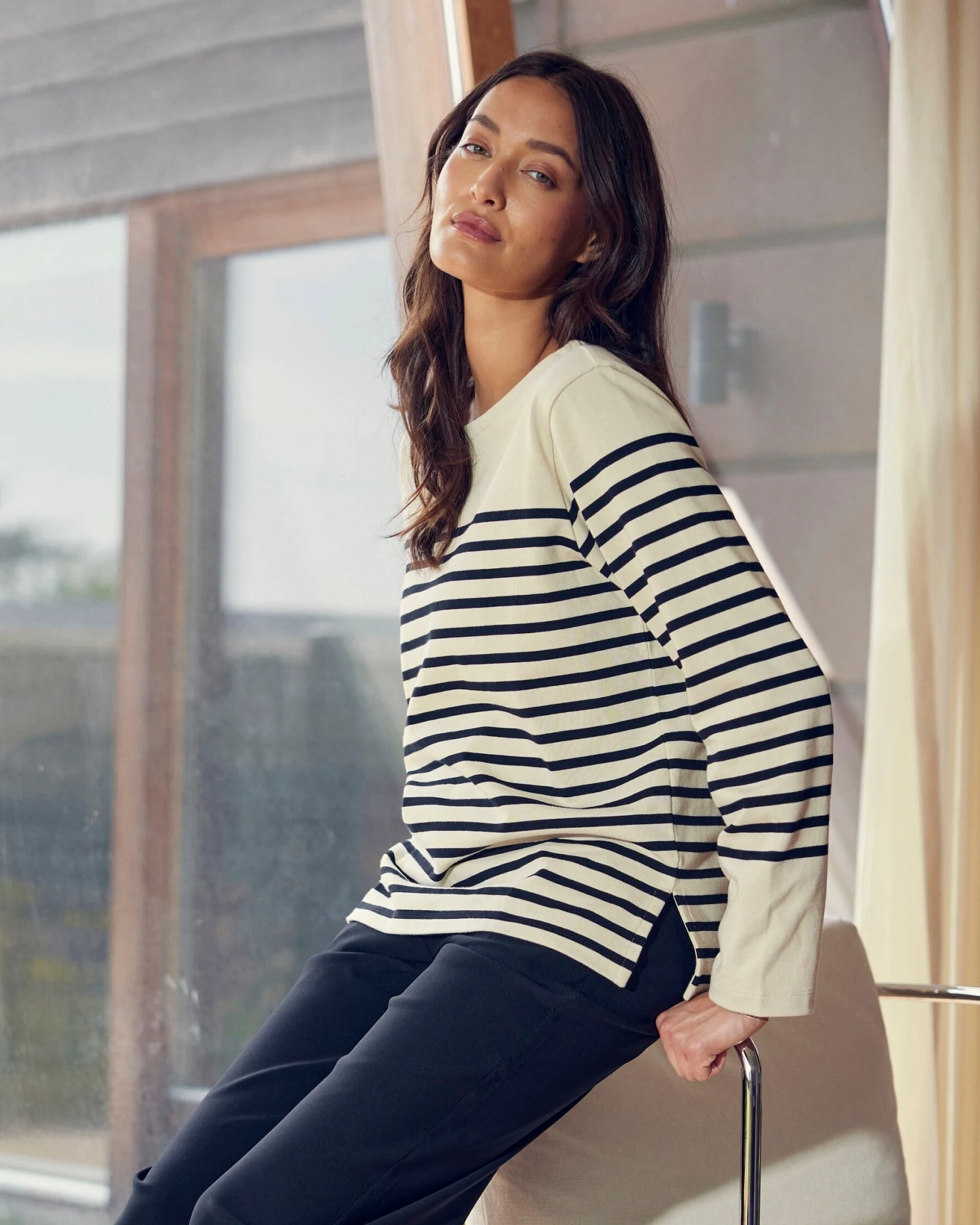 LAURIE Damen vegan Top Gabrielle Breton Ls Black Birch Stripe – Ansicht 2