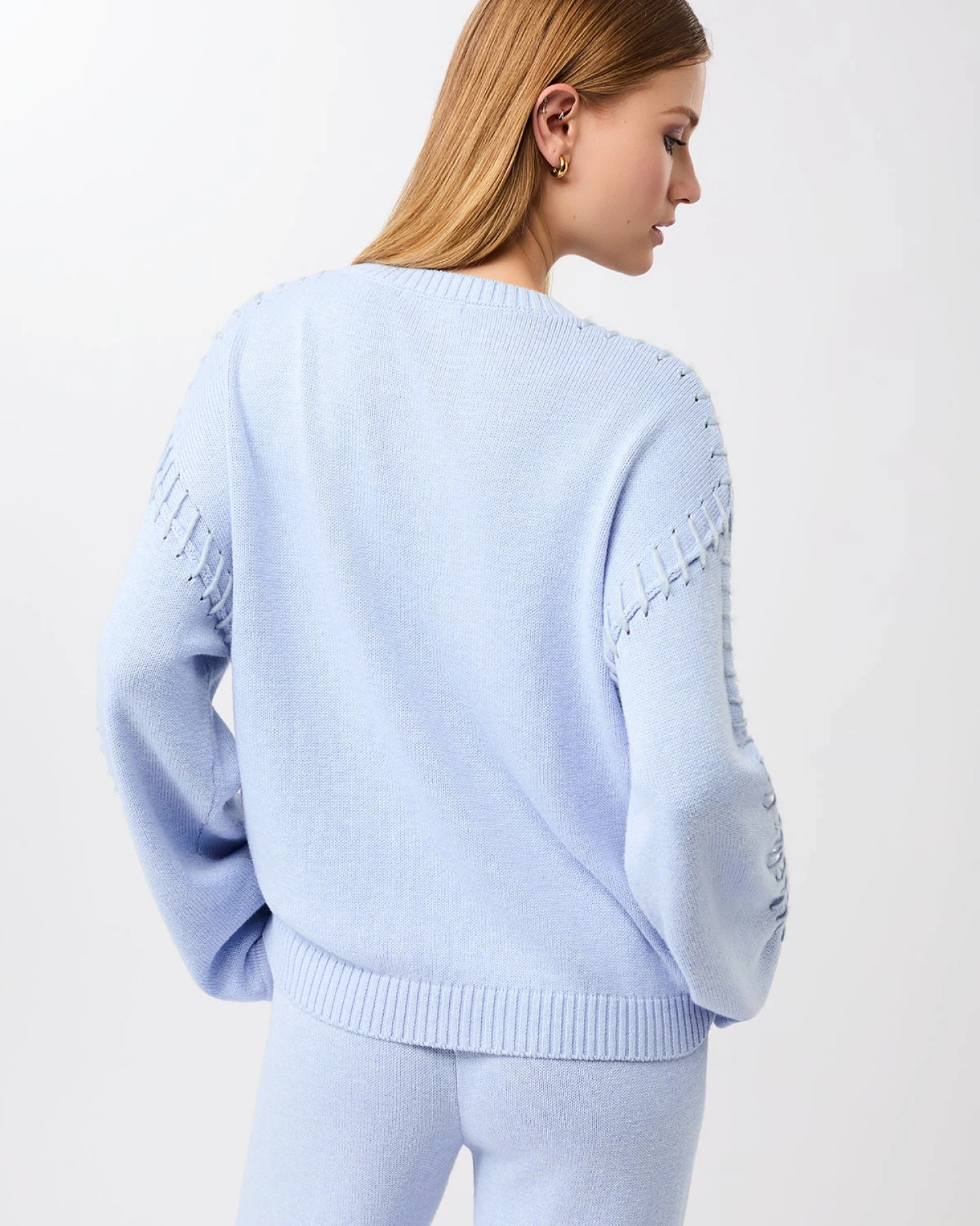 MANDALA Damen vegan Lockerer Strickpullover In Halcyon Blau – Ansicht 2