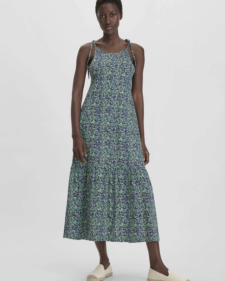Produktseite: hessnatur Damen Print Jersey Kleid Midi Relaxed aus Bio-Baumwolle - grün - Größe 38