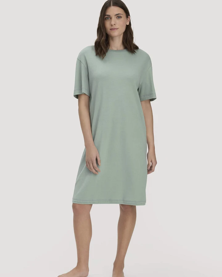 Produktseite: hessnatur Damen Nachthemd PURE COTTON aus Bio-Baumwolle - grün - Größe 34
