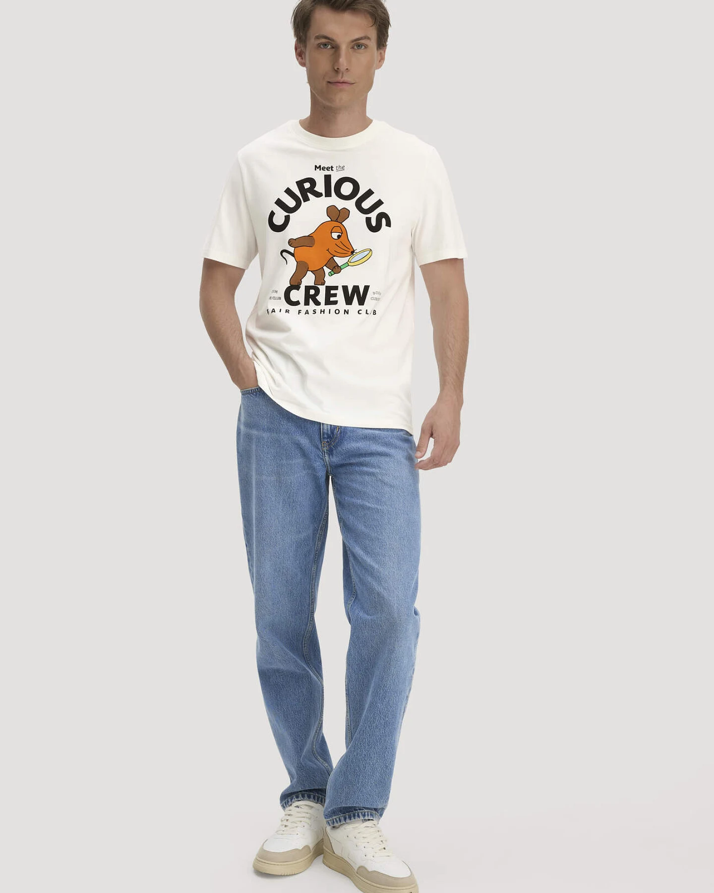 hessnatur Herren Heavy T-Shirt DIE MAUS Relaxed aus Bio-Baumwolle mit recycelter Baumwolle - weiß - Größe 46 – Ansicht 2